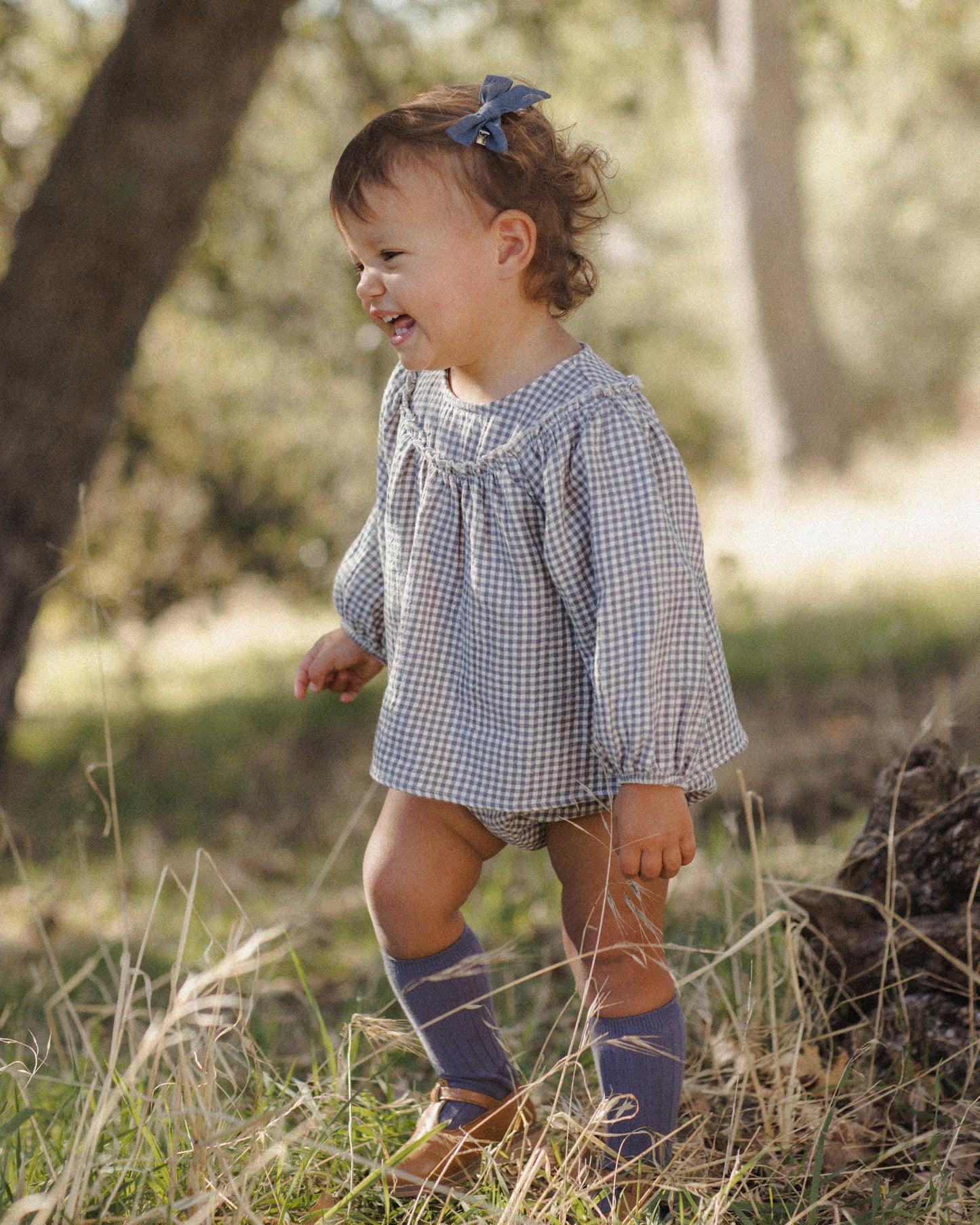 Quincy Mae Mia Top + Bloomer Set - Midnight Gingham