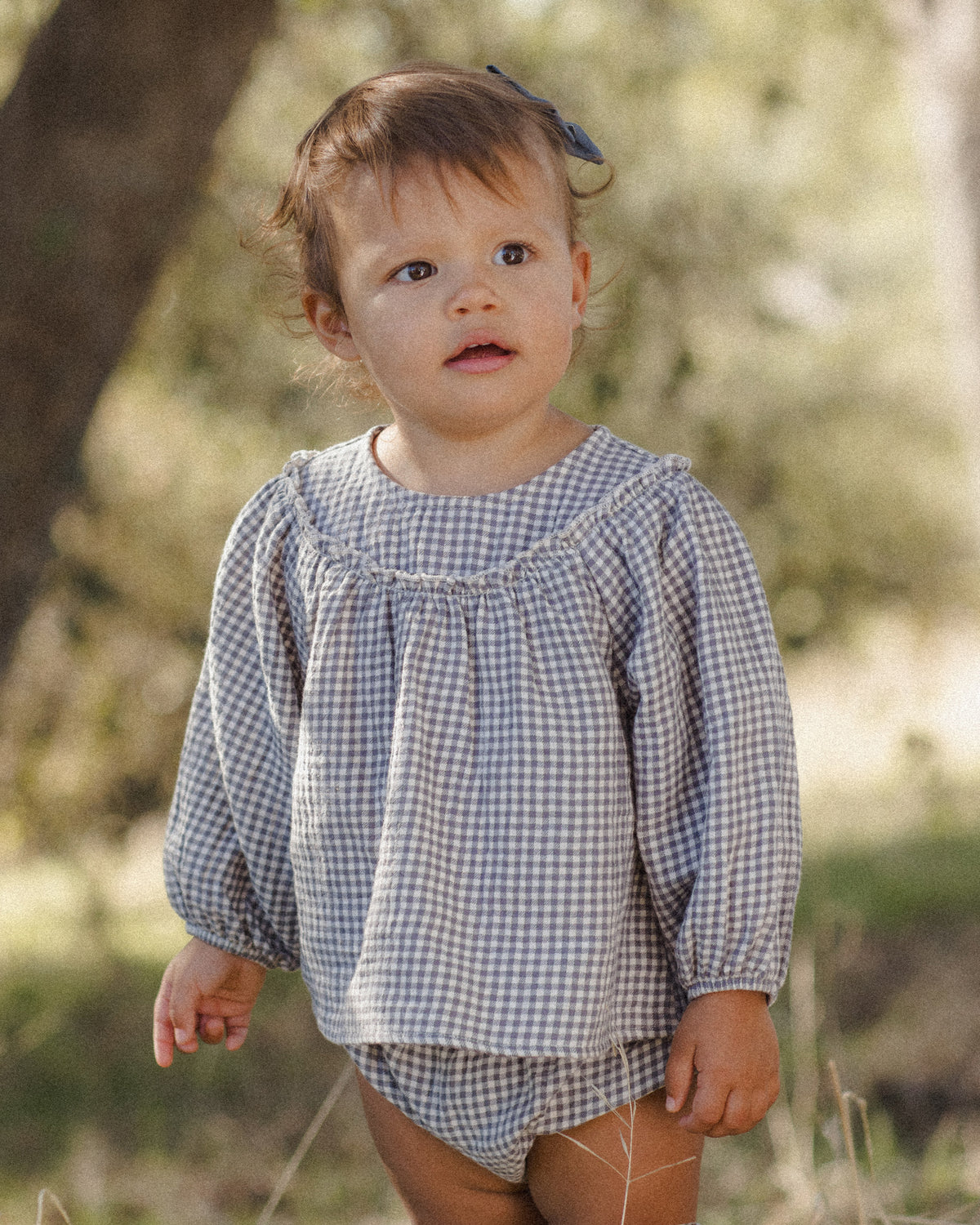 Quincy Mae Mia Top + Bloomer Set - Midnight Gingham