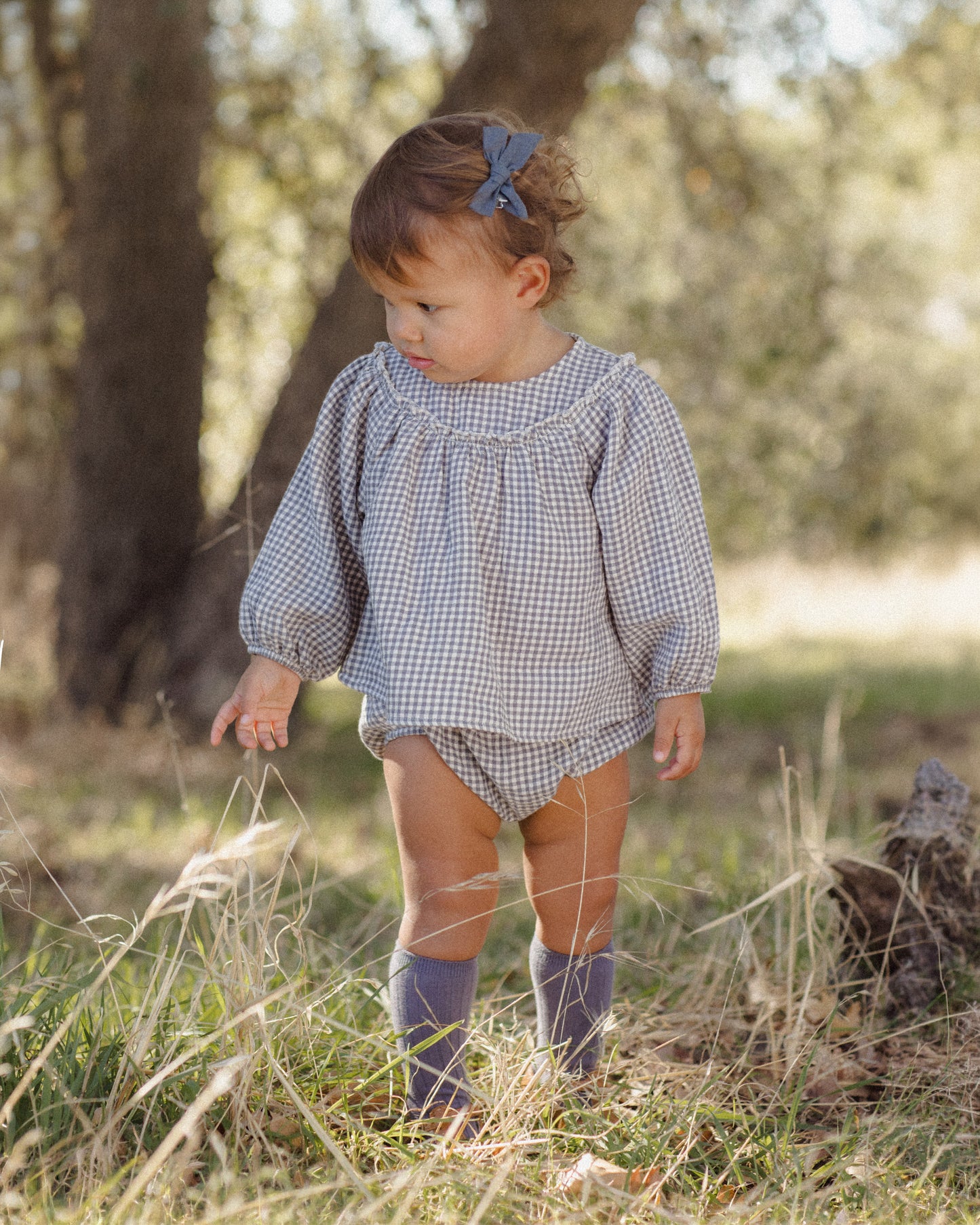 Quincy Mae Mia Top + Bloomer Set - Midnight Gingham