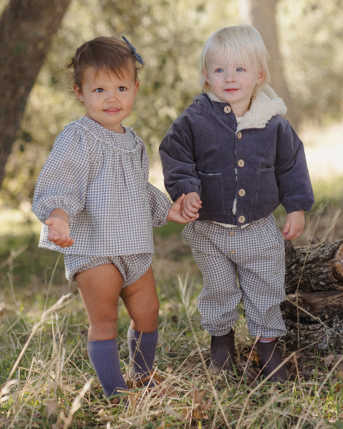 Quincy Mae Mia Top + Bloomer Set - Midnight Gingham