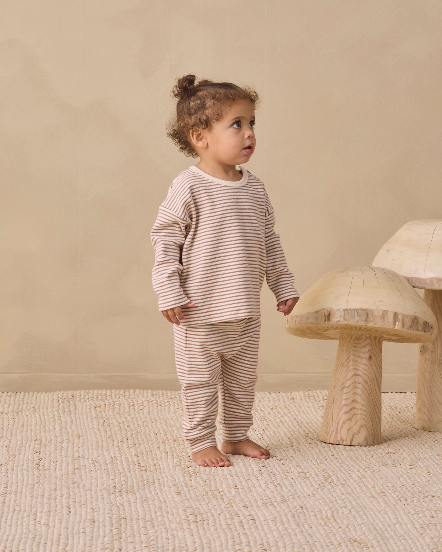 Quincy Mae Long Sleeve Tee - Cocoa Microstripe