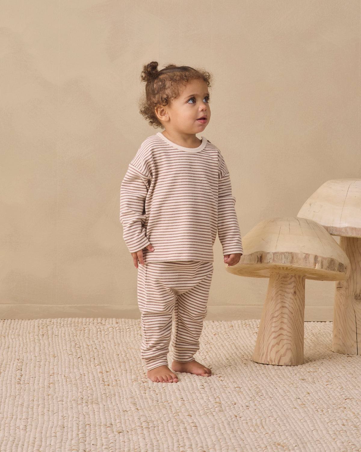 Quincy Mae Long Sleeve Tee - Cocoa Microstripe