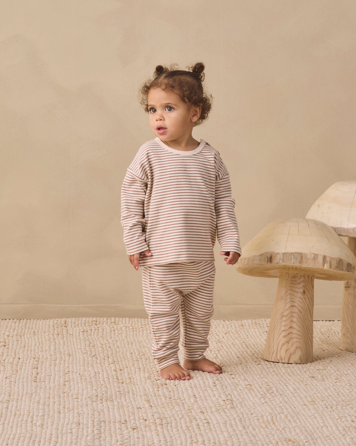 Quincy Mae Long Sleeve Tee - Cocoa Microstripe
