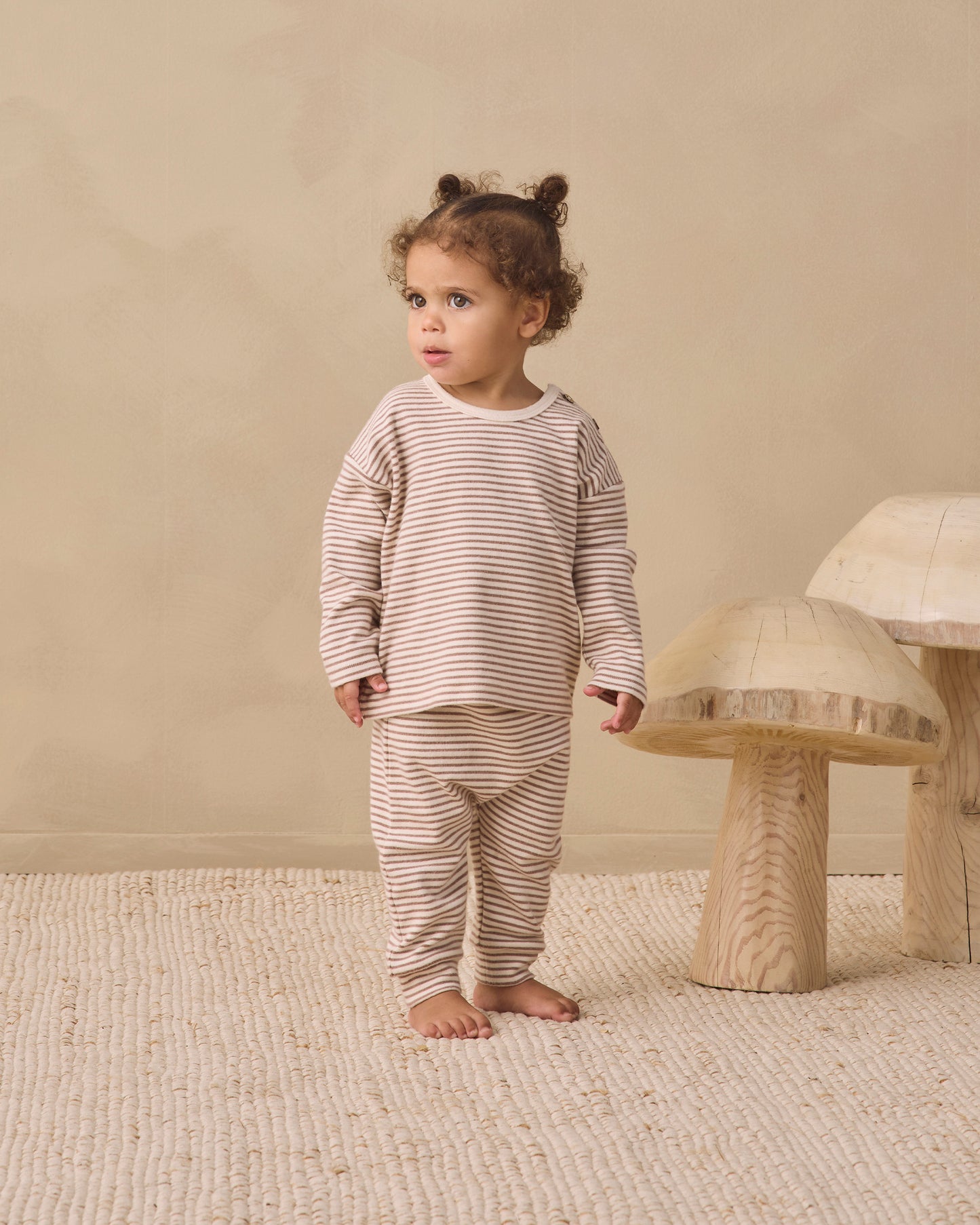 Quincy Mae Long Sleeve Tee - Cocoa Microstripe