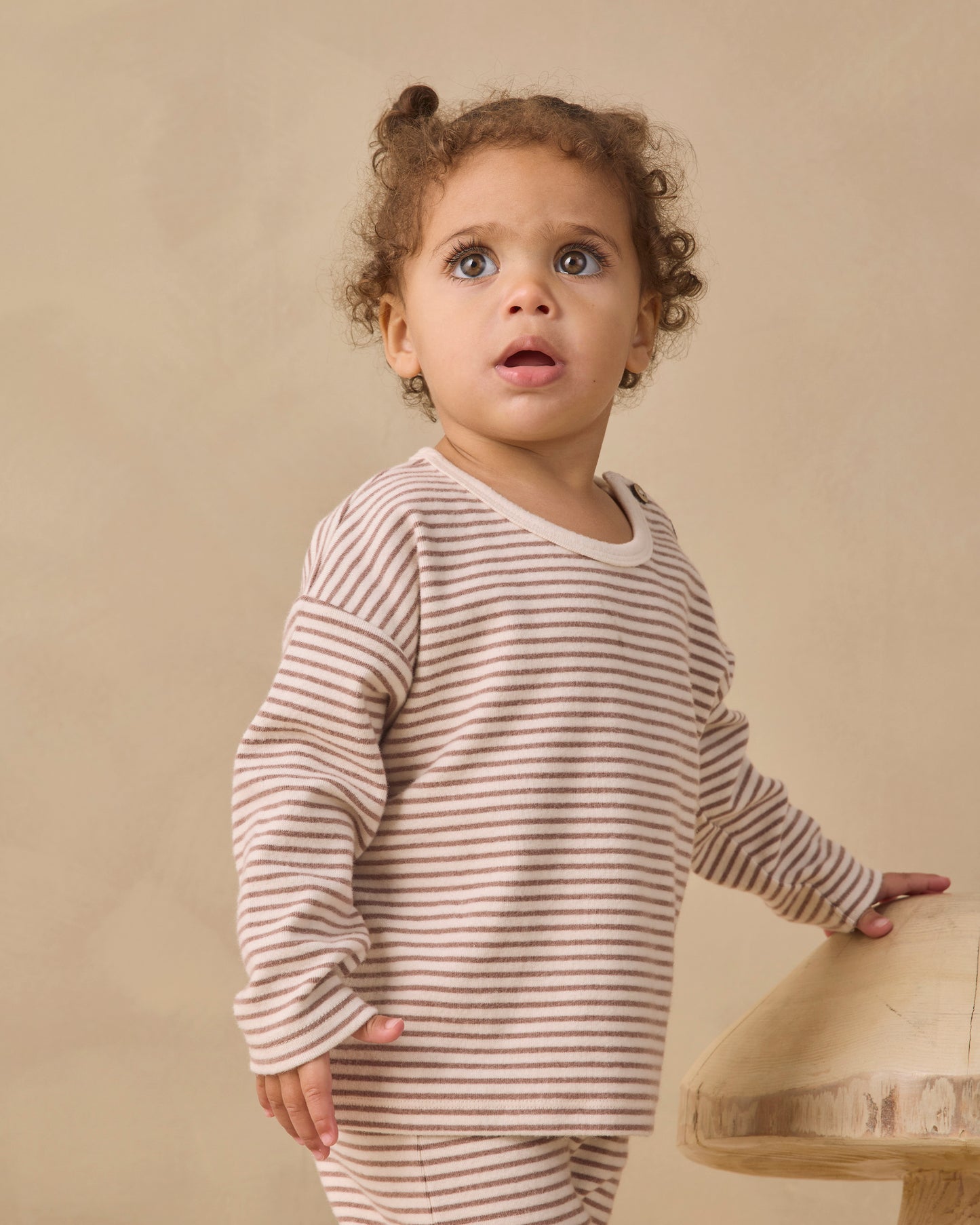 Quincy Mae Long Sleeve Tee - Cocoa Microstripe