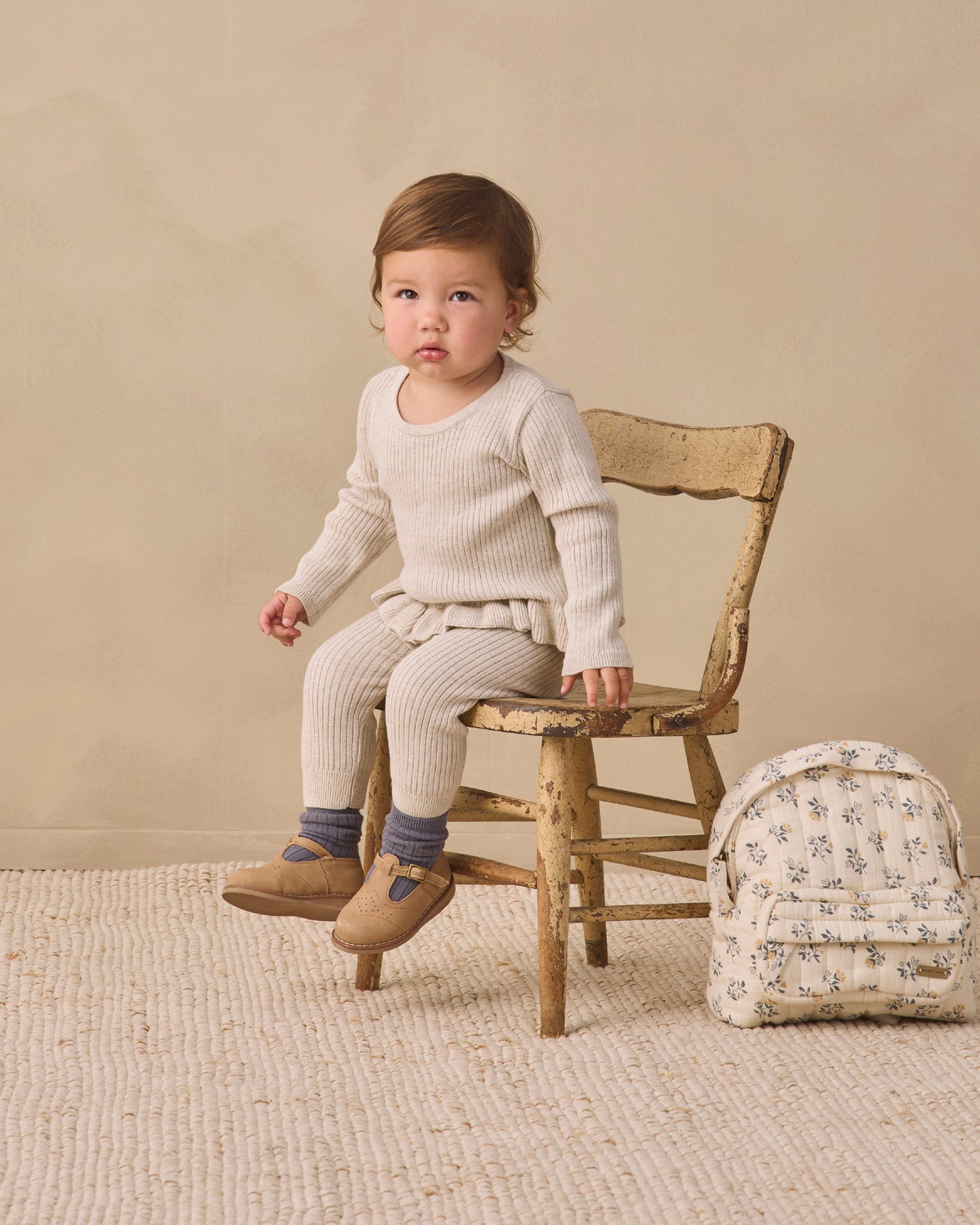 Quincy Mae Rib Knit Legging - Heathered Oatmeal