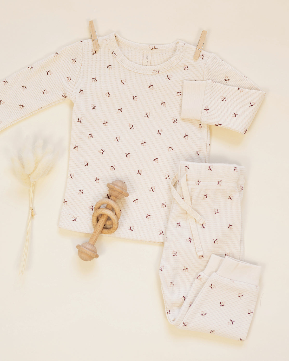 Quincy Mae Waffle Top + Pant Set - Fall Ditsy