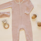 Quincy Mae Ribbed Baby Jumpsuit - Dusty Rose Microstripe