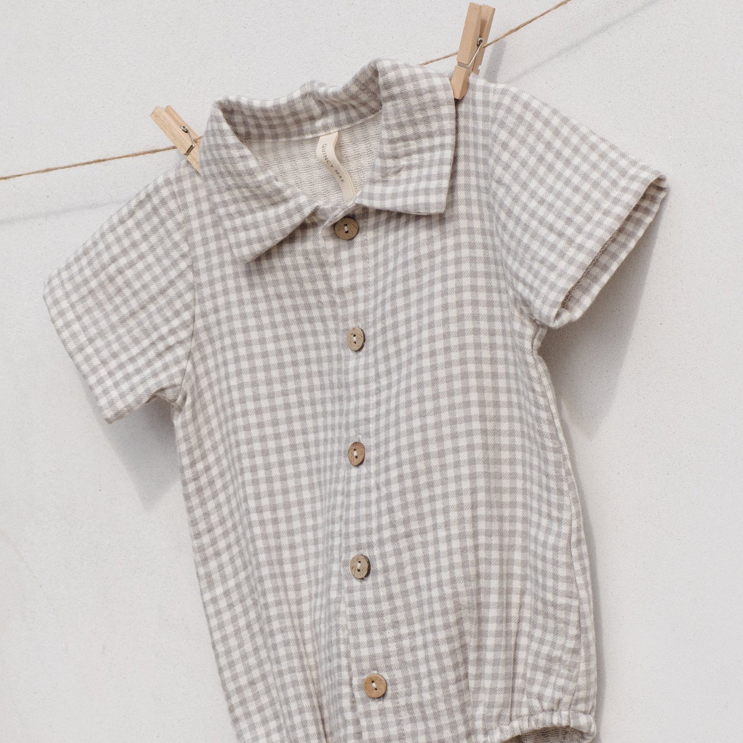 Quincy Mae Matteo Romper - Sage Gingham