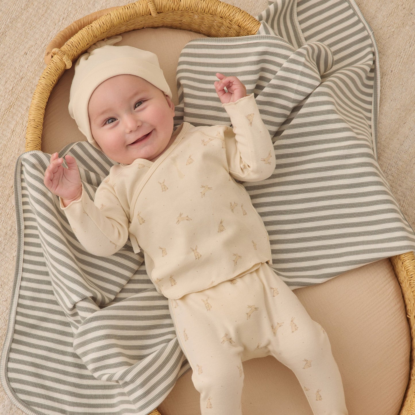 Quincy Mae Waffle Baby Blanket - Sage Stripe