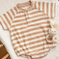 Quincy Mae Terry Henley Romper - Latte Stripe
