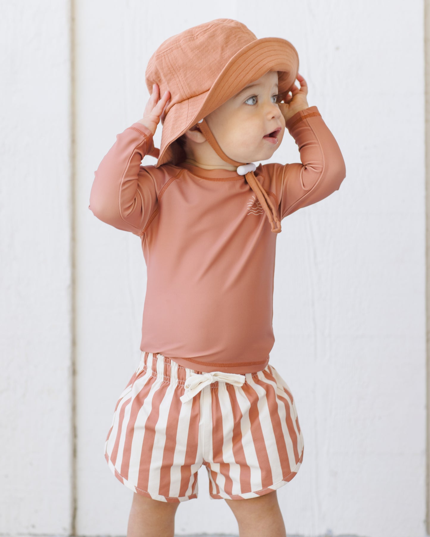 Quincy Mae Boys Swim Short - Retro Poppy Stripe