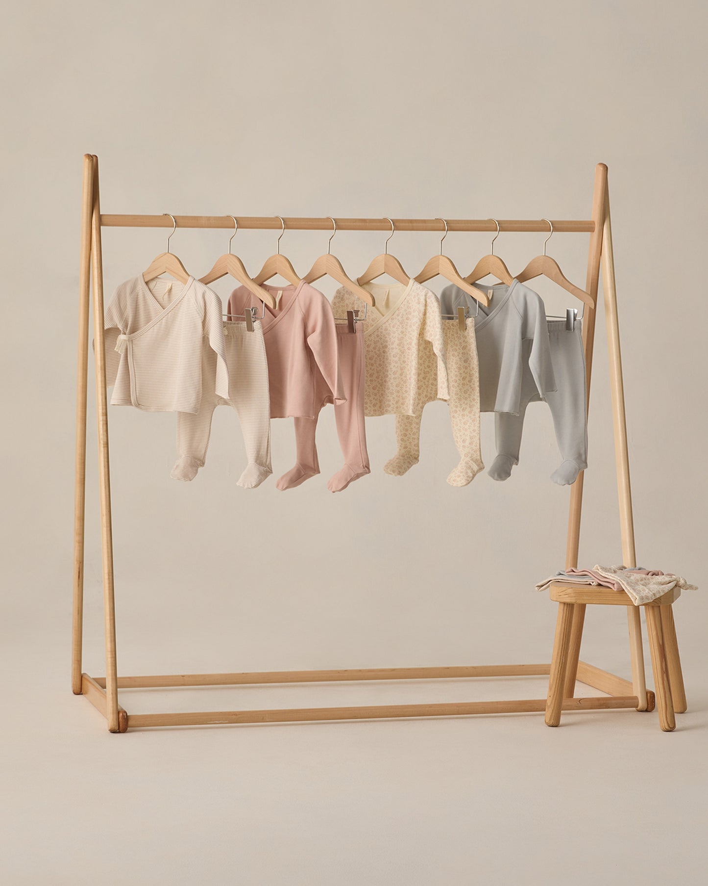 Quincy Mae Wrap Top + Footed Pant Set - Oat Micro Stripe