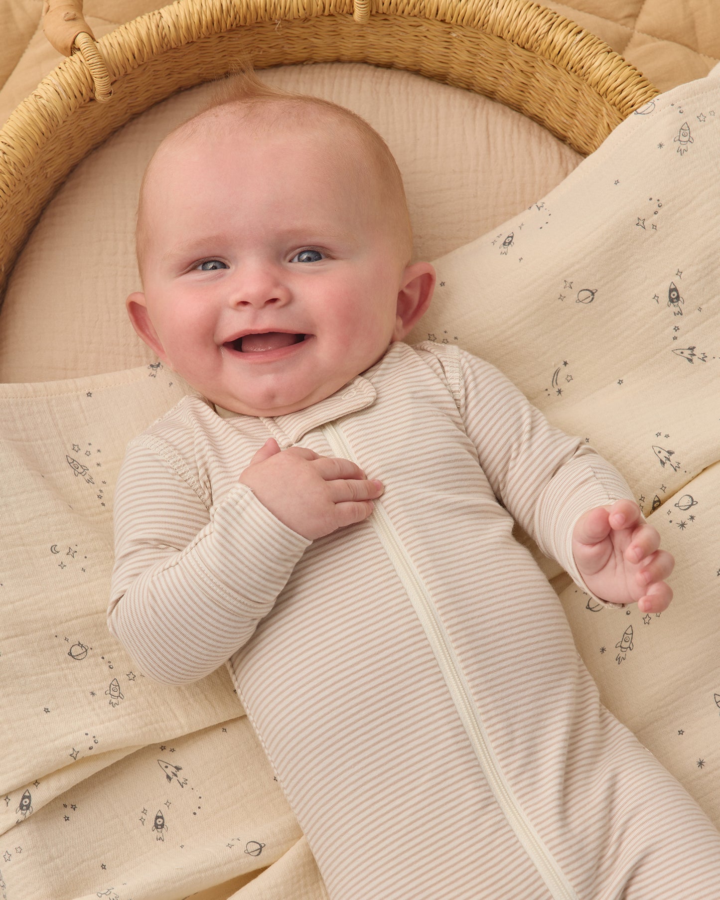 Quincy Mae Zip Longsleeve Sleeper Footie - Oat Microstripe