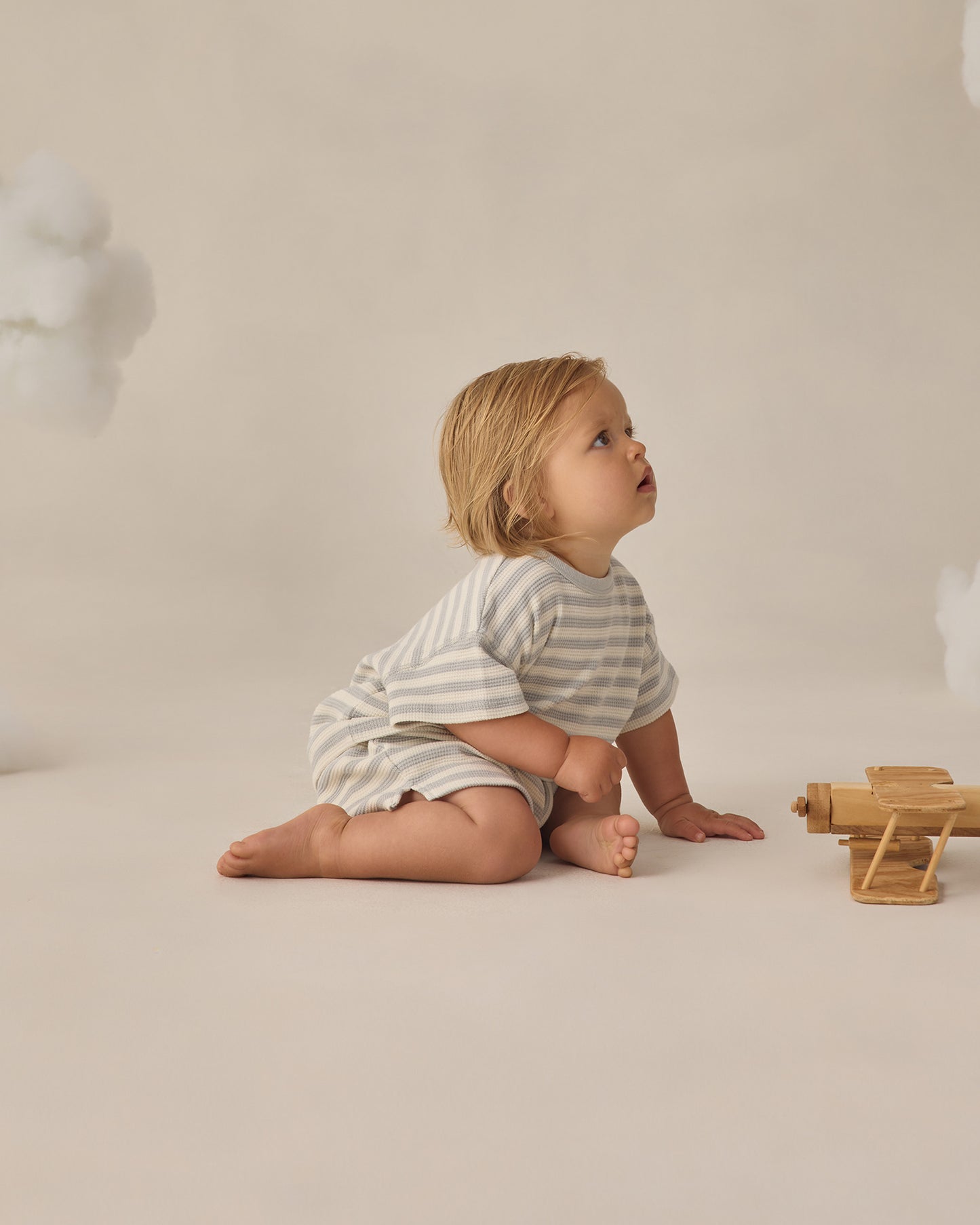 Quincy Mae Waffle Tee + Short Set - Sky Stripe