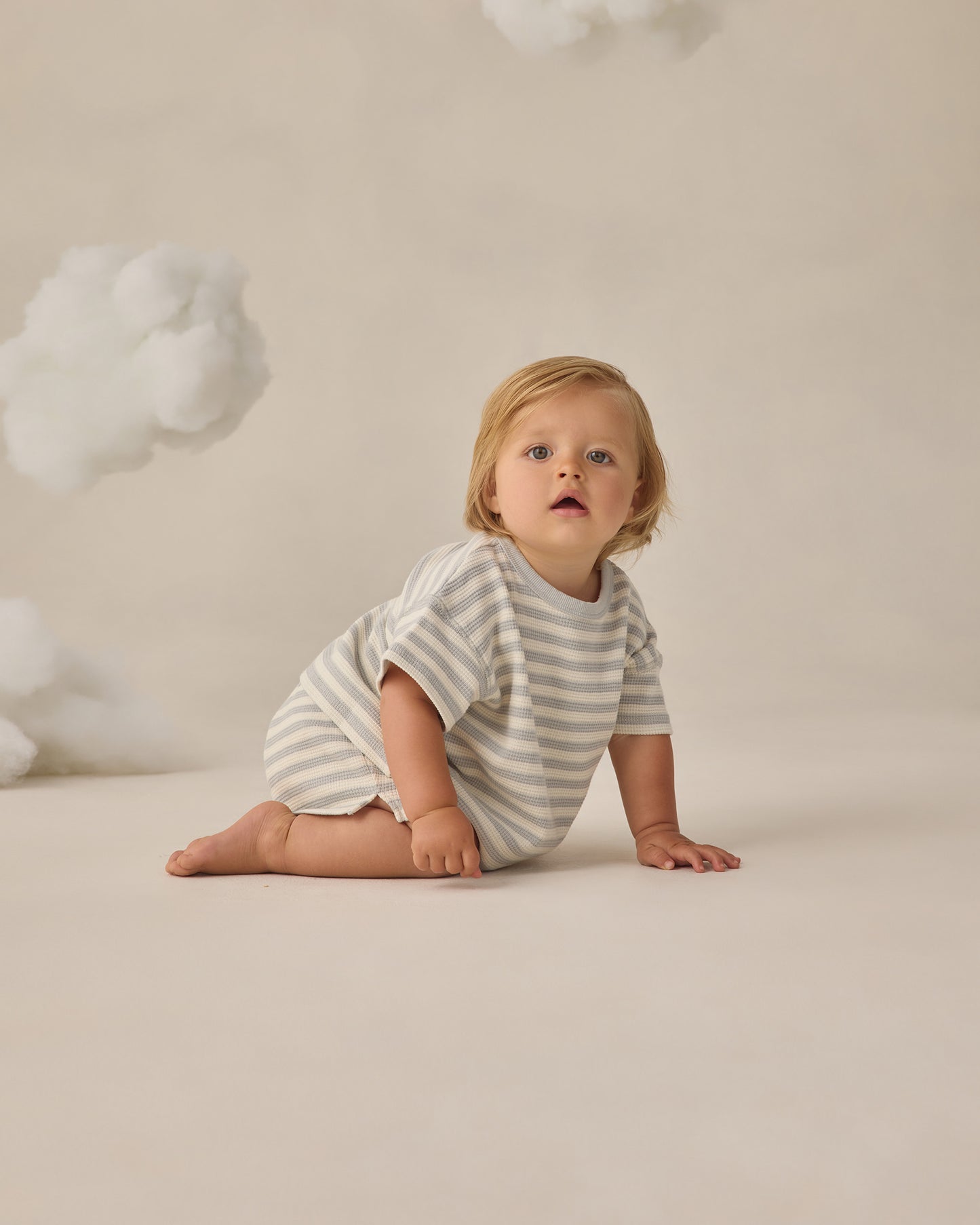 Quincy Mae Waffle Tee + Short Set - Sky Stripe