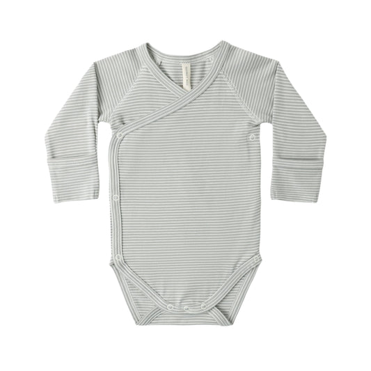 Quincy Mae Side Snap Bodysuit - Sage Micro Stripe