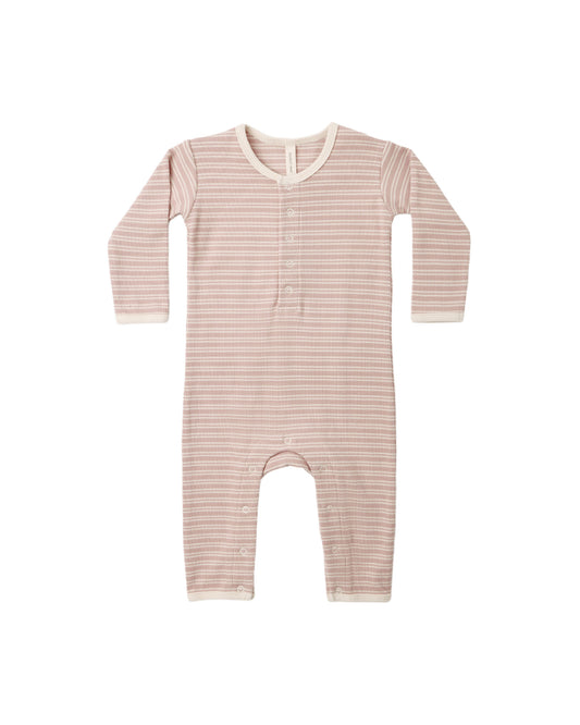Quincy Mae Ribbed Baby Jumpsuit - Dusty Rose Microstripe