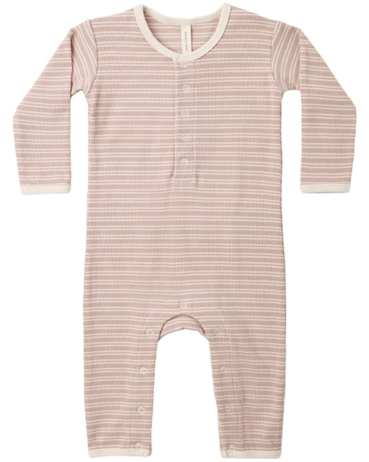 Quincy Mae Ribbed Baby Jumpsuit - Dusty Rose Microstripe