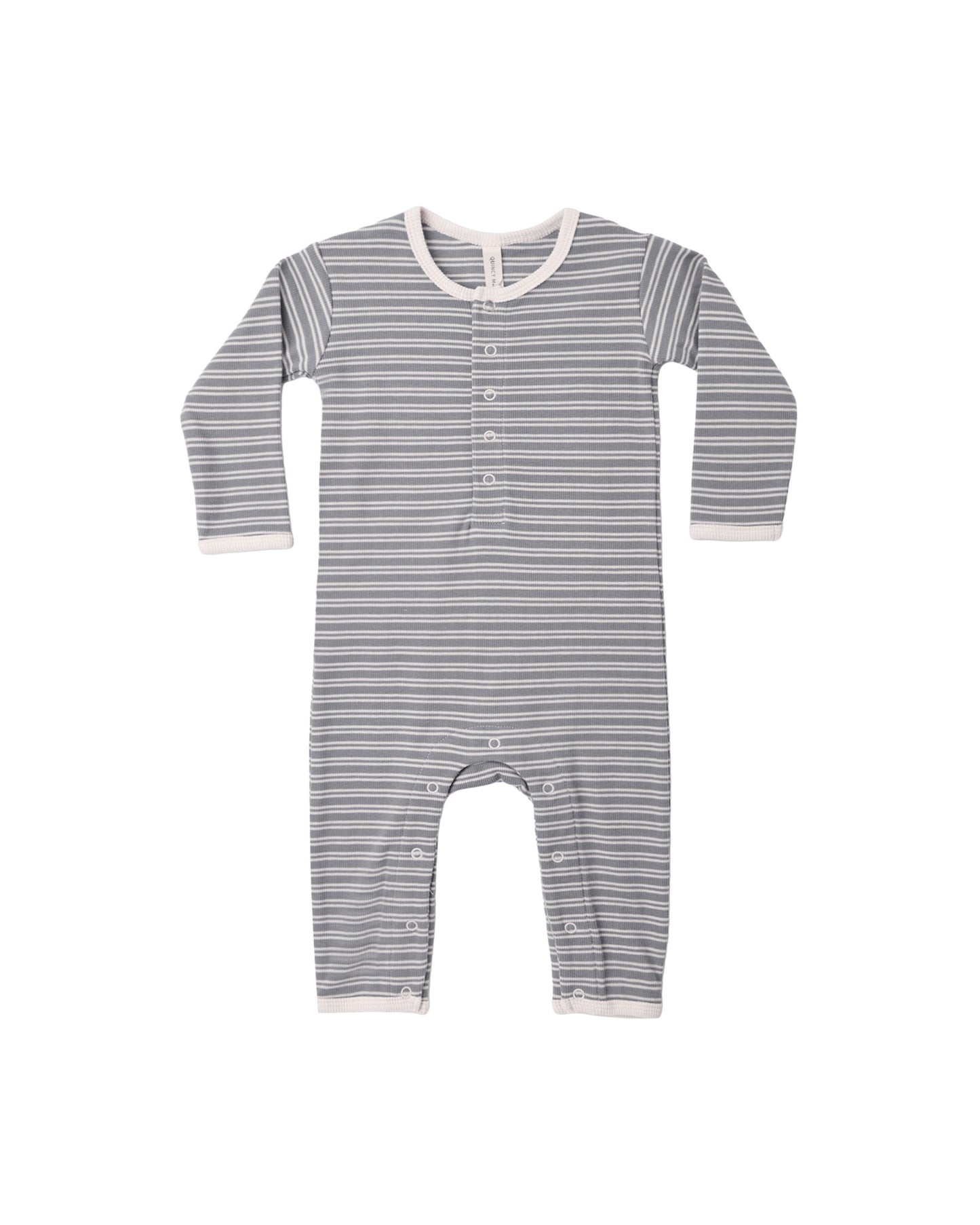 Quincy Mae Ribbed Baby Jumpsuit - Slate Microstripe