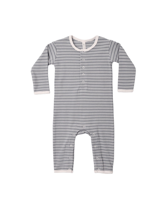 Quincy Mae Ribbed Baby Jumpsuit - Slate Microstripe