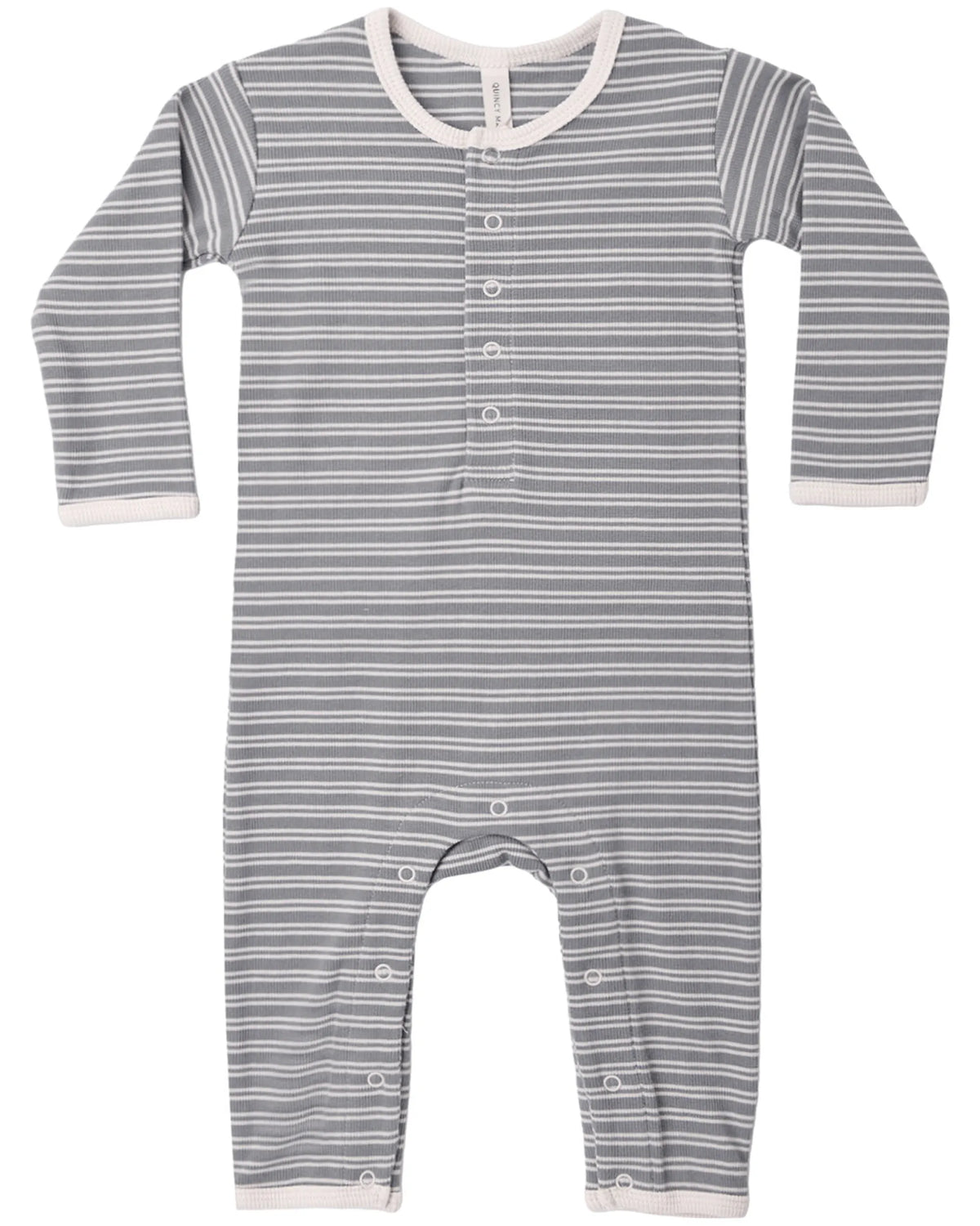 Quincy Mae Ribbed Baby Jumpsuit - Slate Microstripe