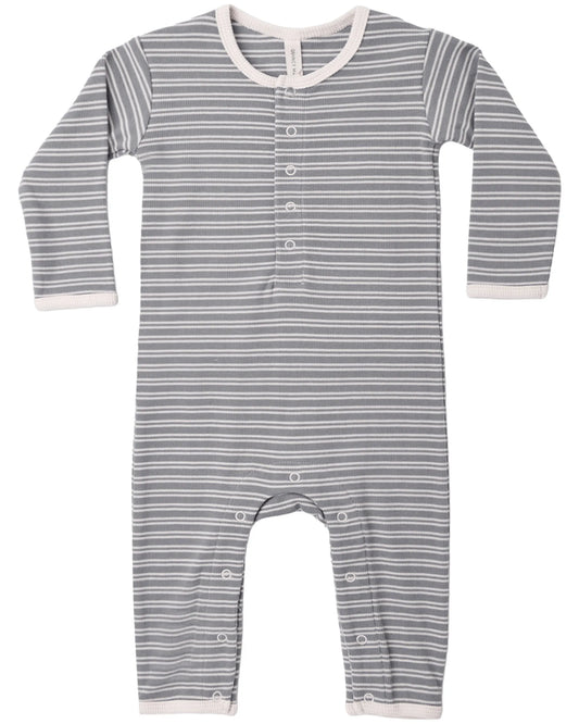 Quincy Mae Ribbed Baby Jumpsuit - Slate Microstripe