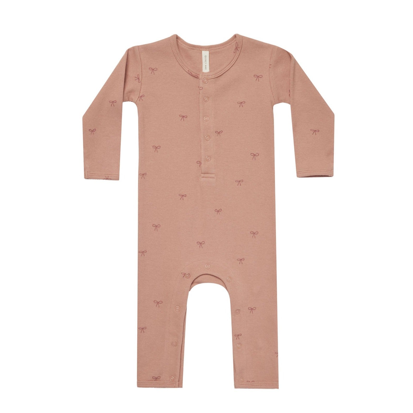 Quincy Mae Ribbed Baby Jumpsuit - Bows - Rose