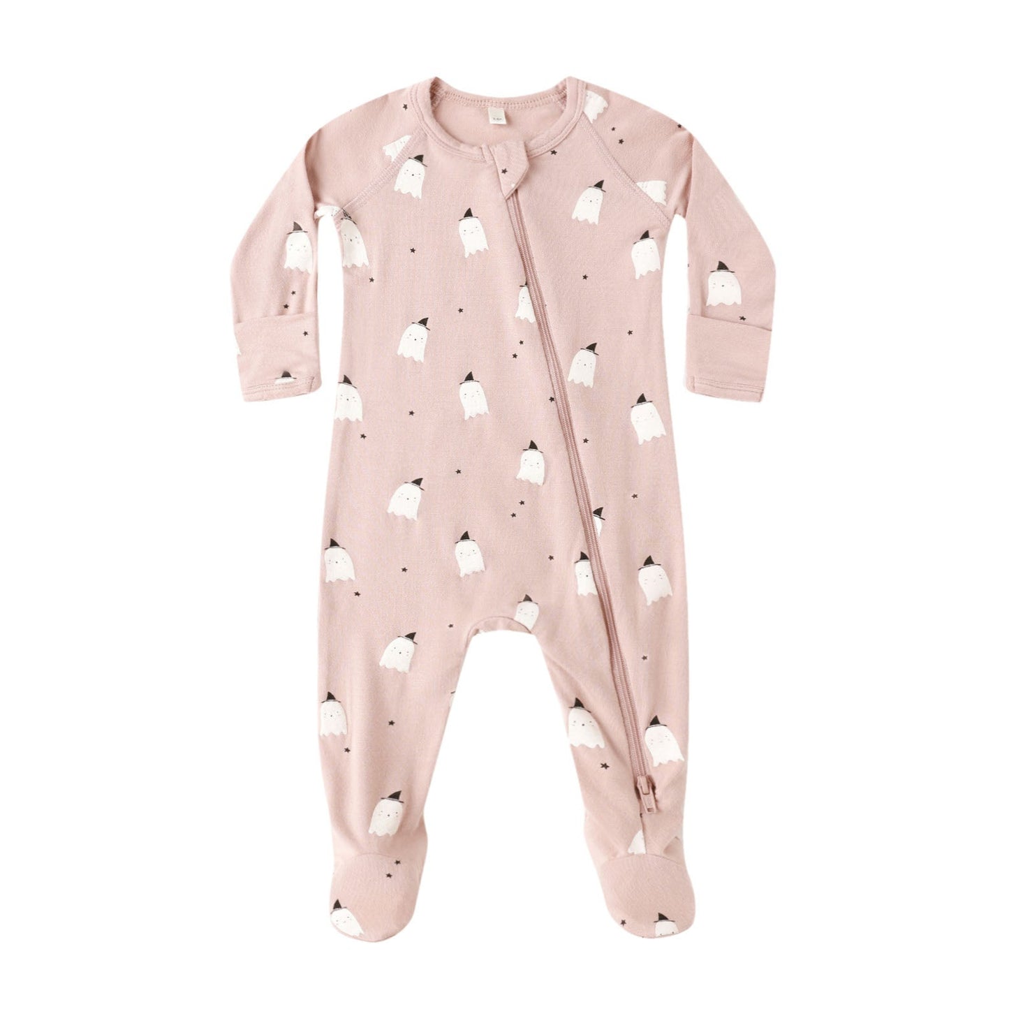 Quincy Mae Bamboo Zip Footie - Pink Ghosts