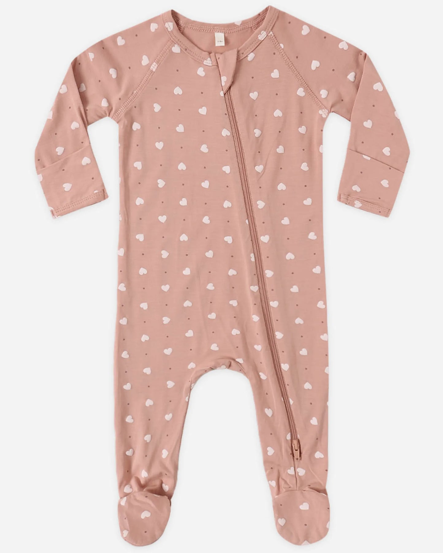 Quincy Mae Bamboo Zip Footie - Pink Hearts