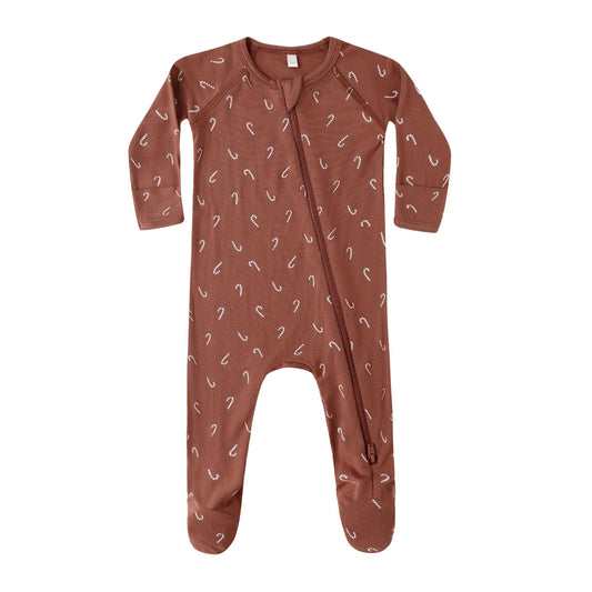 Quincy Mae Bamboo Zip Footie - Candy Canes