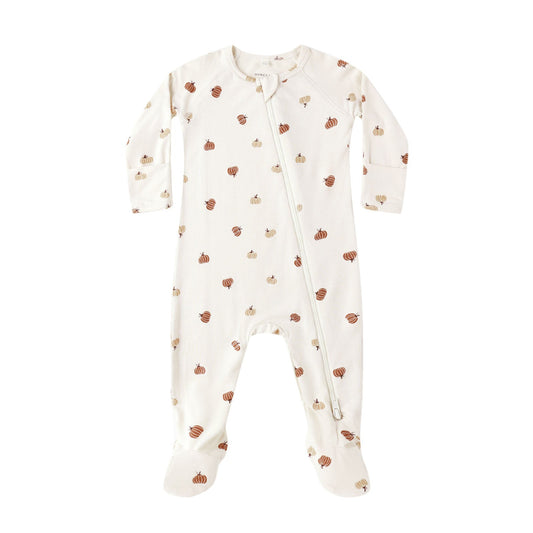 Quincy Mae Bamboo Zip Footie - Pumpkins