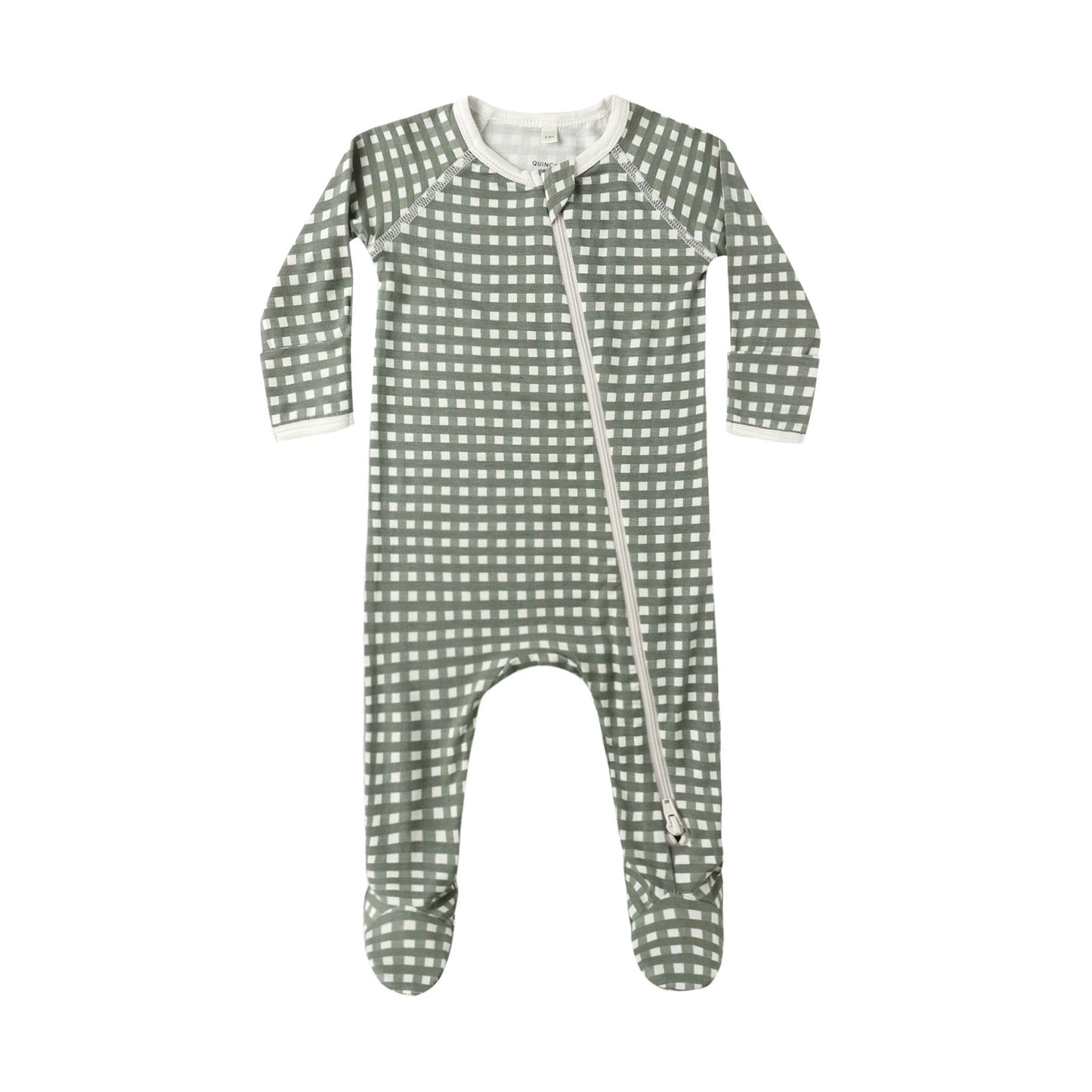 Quincy Mae Bamboo Zip Footie - Forest Check