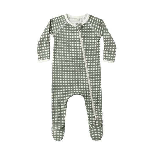 Quincy Mae Bamboo Zip Footie - Forest Check