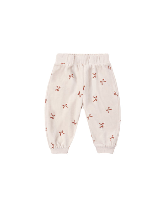 Quincy Mae Velour Relaxed Sweatpant - Red Bows