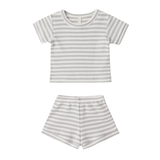 Quincy Mae Waffle Shortie Set - Sage Stripe