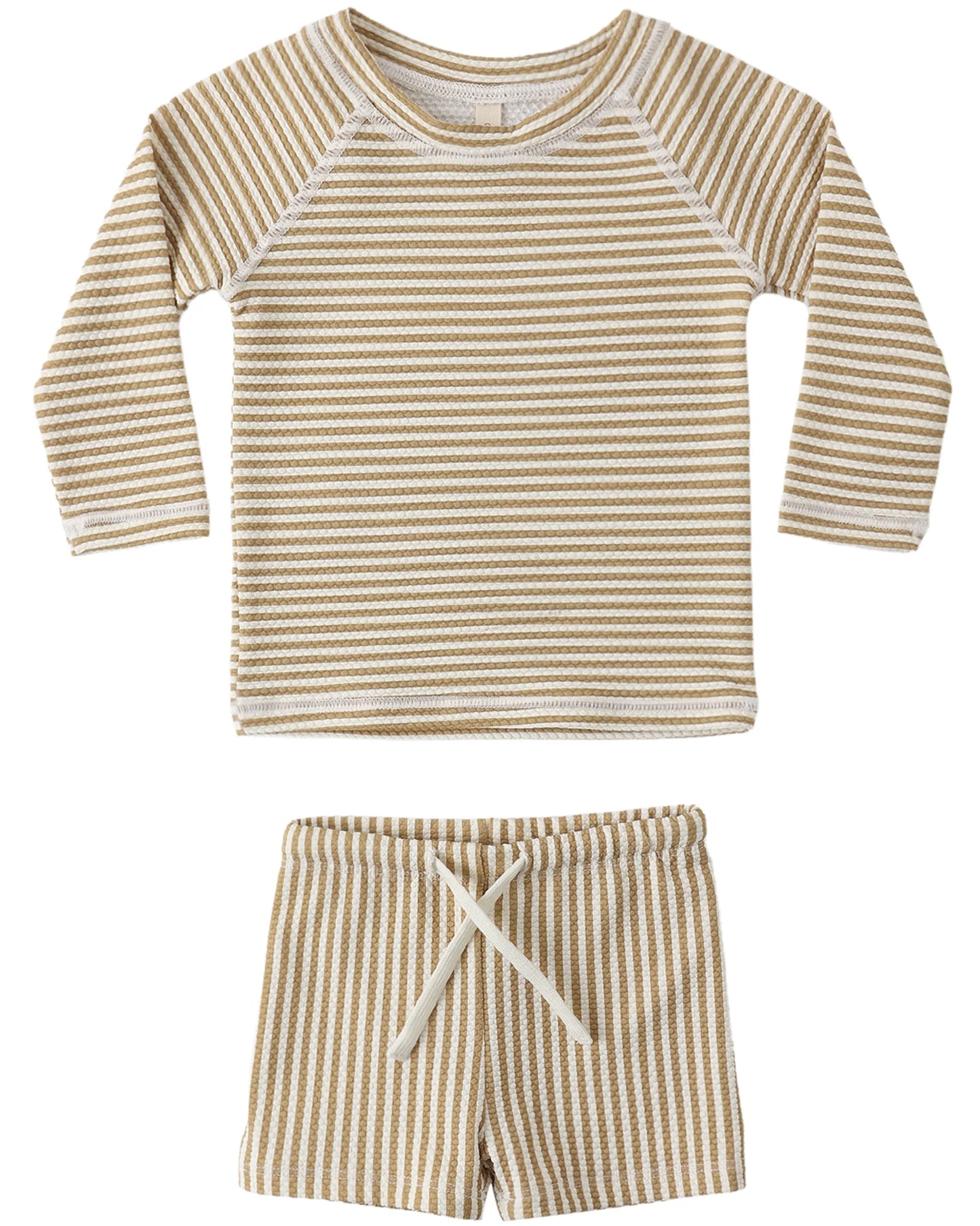 Quincy Mae Finn Rashguard + Short Set - Honey Stripe Small