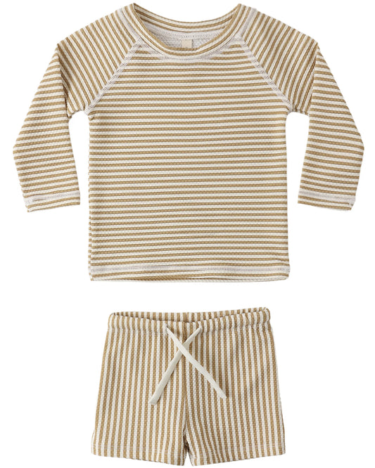 Quincy Mae Finn Rashguard + Short Set - Honey Stripe Small