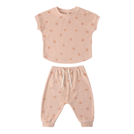 Quincy Mae Terry Tee + Pant Set - Polka Dot