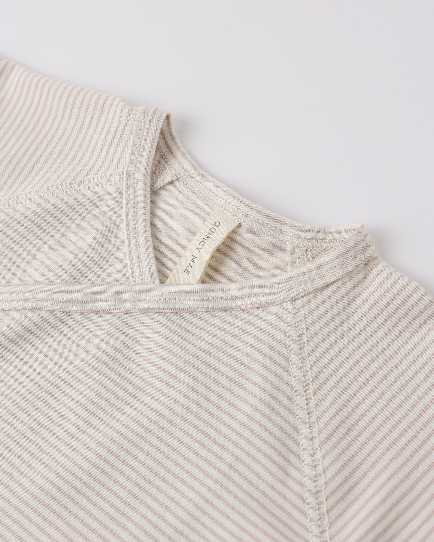 Quincy Mae Wrap Top + Footed Pant Set - Oat Micro Stripe