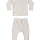 Quincy Mae Wrap Top + Footed Pant Set - Oat Micro Stripe