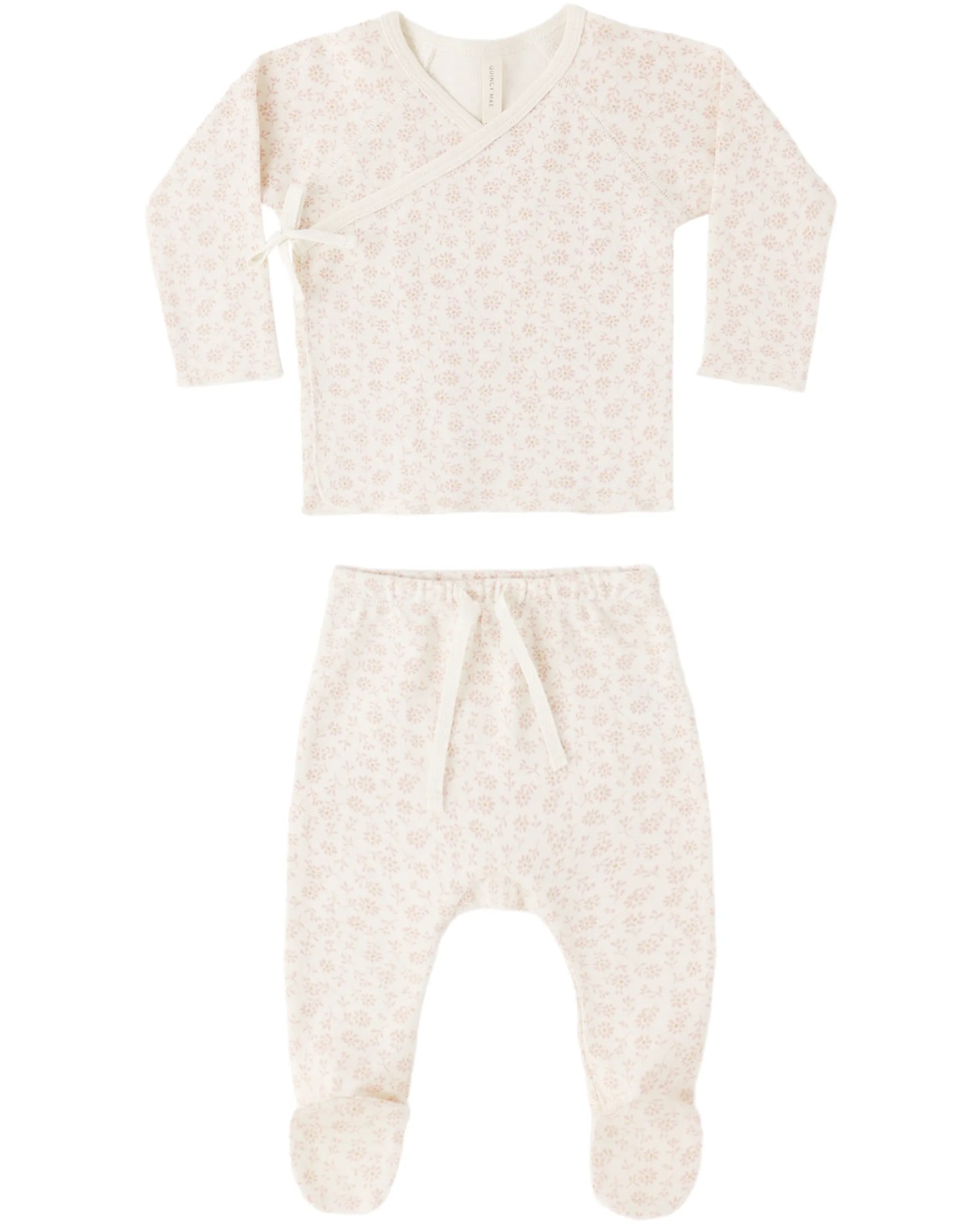 Quincy Mae Wrap Top + Footed Pant Set - Ditsy