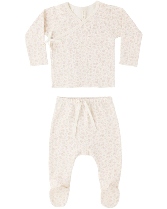Quincy Mae Wrap Top + Footed Pant Set - Ditsy