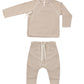 Quincy Mae Wrap Top + Footed Pant Set - Almond Stripe