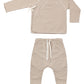 Quincy Mae Wrap Top + Footed Pant Set - Almond Stripe