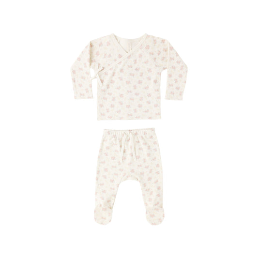 Quincy Mae Wrap Top + Footed Pant Set - Flower Field