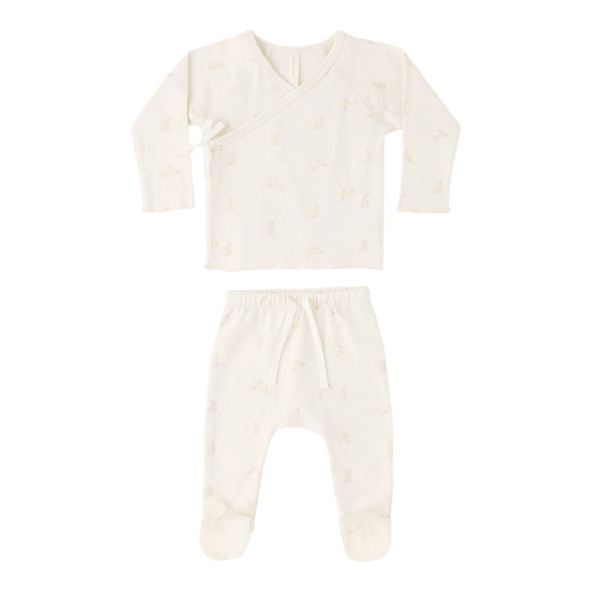 Quincy Mae Wrap Top + Footed Pant Set - Bunnies