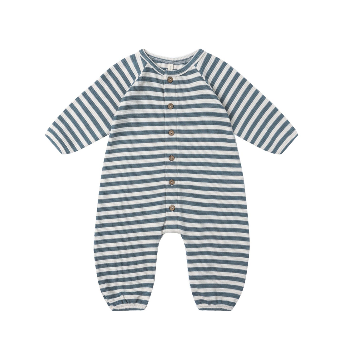 Quincy Mae Waffle Long Sleeve Jumpsuit - Ocean Stripe