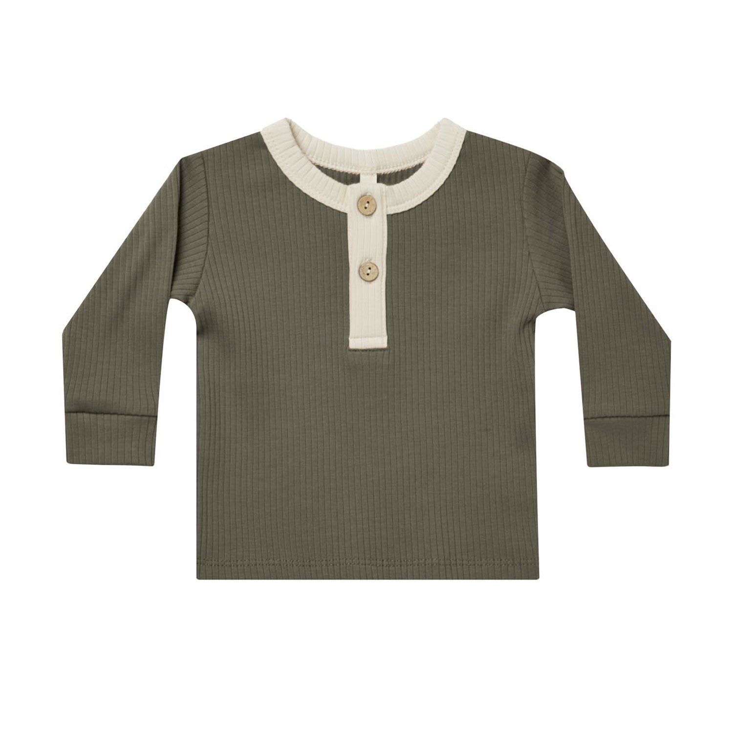 Quincy Mae Ribbed Long Sleeve Henley - Forest