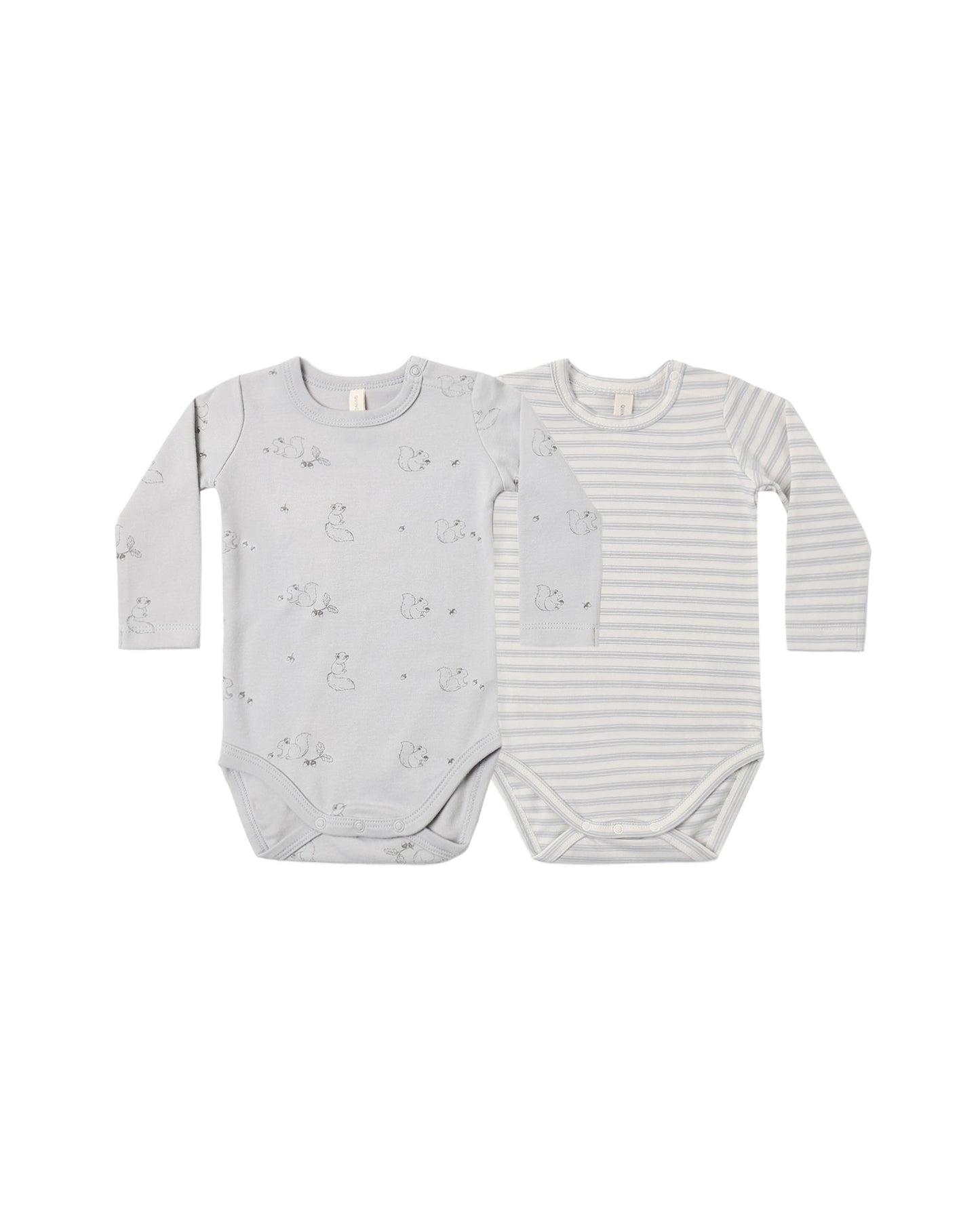 Quincy Mae Jersey Bodysuit, 2 Pack - Squirrel, Cloud Stripe